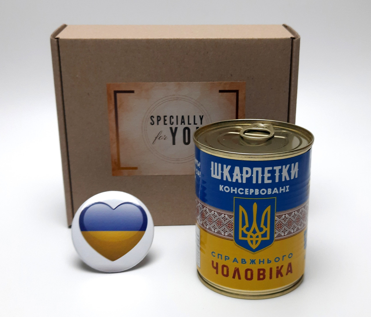 Подарунковий набір на День Козацтва "Справжній" (консервовані шкарпетки і значок) - Подарунок на День Захисника, фото 1