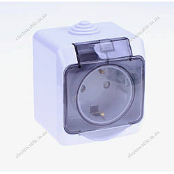 Sedar Plus розетка одинарна із заземленням сіра з димчастою прозорою кришкою IP44, Schneider Electric