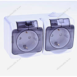 Sedar Plus розетка подвійна із заземленням сіра з димчастою прозорою кришкою IP44, Schneider Electric