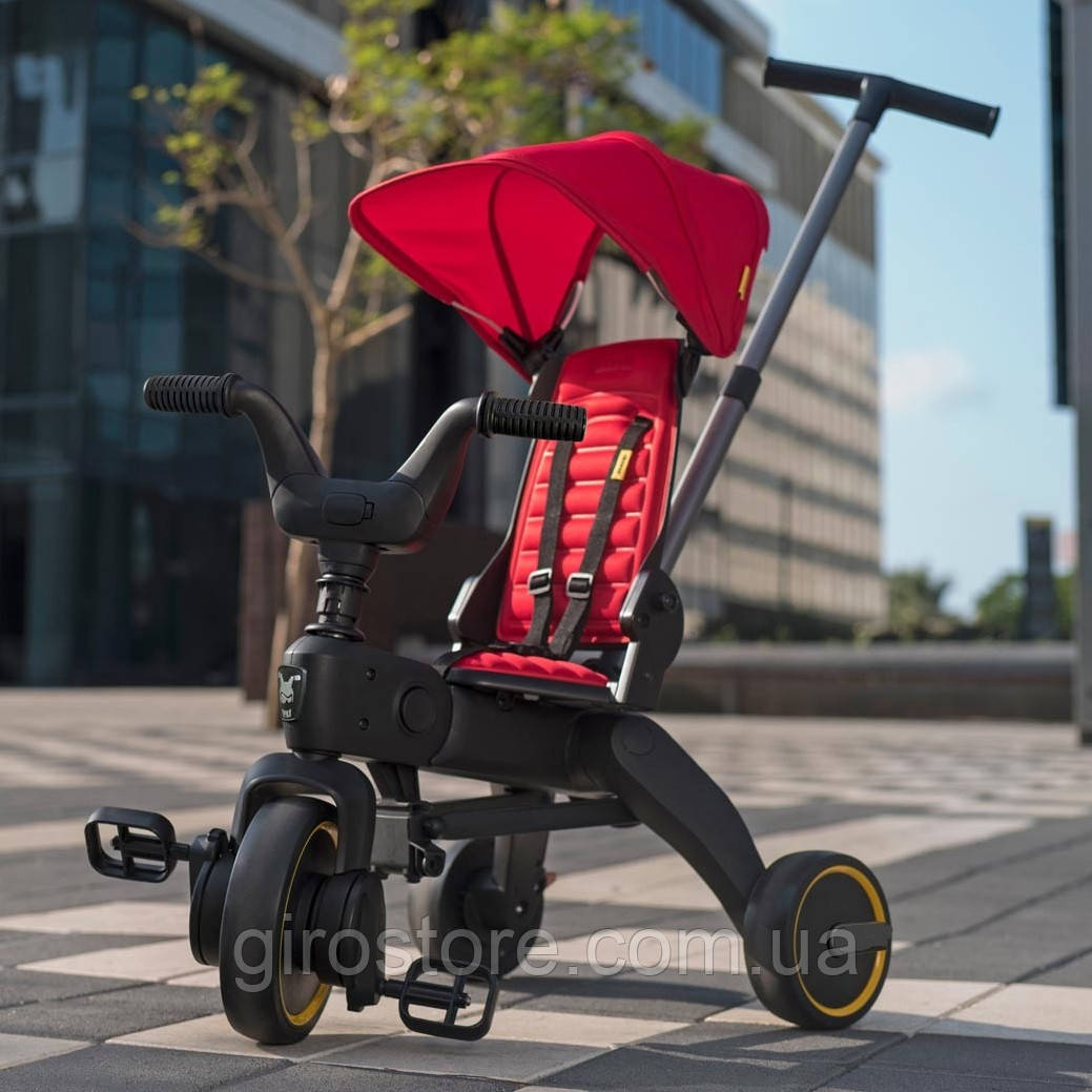 Дитячий велосипед складаний триколісний трицикл, біговел, штовхач, коляска 5 в 1. 2-3 роки з ручкою. Червоний, фото 1