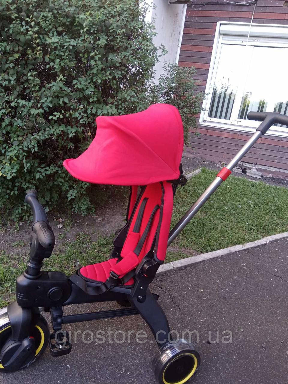 Дитячий велосипед складаний триколісний трицикл, біговел, штовхач, коляска 5 в 1. 2-3 роки з ручкою. Червоний, фото 1