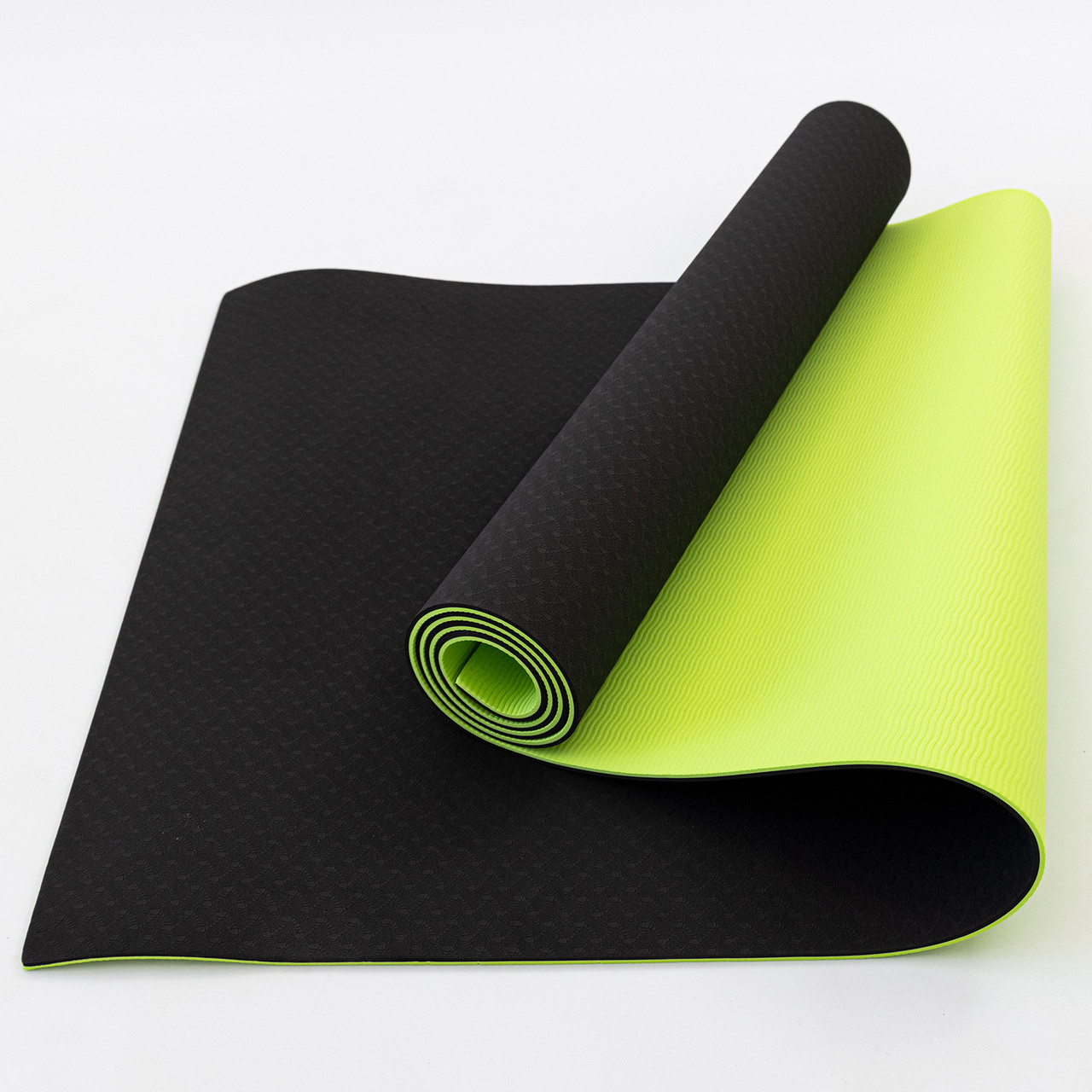 Килимок для йоги та фітнесу TPE (йога мат, каремат спортивний) OSPORT Yoga ECO Pro 6мм (FI-0076) Чорно-салатовий