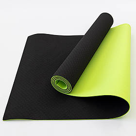 Килимок для йоги та фітнесу TPE (йога мат, каремат спортивний) OSPORT Yoga ECO Pro 6мм (FI-0076) Чорно-салатовий