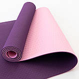 Килимок для йоги та фітнесу TPE (йога мат, каремат спортивний) OSPORT Yoga ECO Pro 6мм (FI-0076) Фіолетово-рожевий, фото 2
