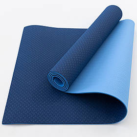 Килимок для йоги та фітнесу TPE (йога мат, каремат спортивний) OSPORT Yoga ECO Pro 6мм (FI-0076) синє-блакитний