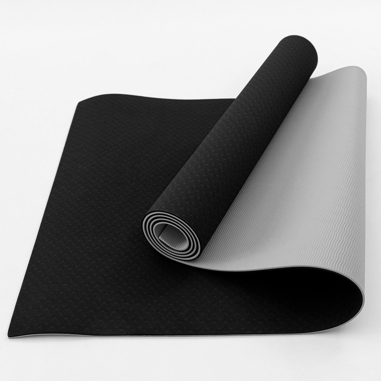 Килимок для йоги та фітнесу TPE (йога мат, каремат спортивний) OSPORT Yoga ECO Pro 6мм (FI-0076) Чорно-сірий