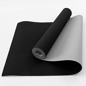 Килимок для йоги та фітнесу TPE (йога мат, каремат спортивний) OSPORT Yoga ECO Pro 6мм (FI-0076) Чорно-сірий