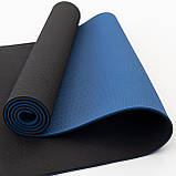 Килимок для йоги та фітнесу TPE (йога мат, каремат спортивний) OSPORT Yoga ECO Pro 8мм (FI-0112) Чорно-синій, фото 3