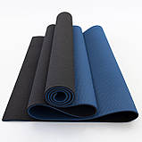 Килимок для йоги та фітнесу TPE (йога мат, каремат спортивний) OSPORT Yoga ECO Pro 8мм (FI-0112) Чорно-синій, фото 4