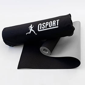 Килимок для йоги та фітнесу + чохол (мат, каремат спортивний) OSPORT Yoga ECO Pro 6мм (n-0007) Чорно-сірий