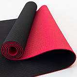 Килимок для йоги та фітнесу TPE (йога мат, каремат спортивний) OSPORT Yoga ECO Pro 6мм (FI-0076) Чорно-червоний, фото 2