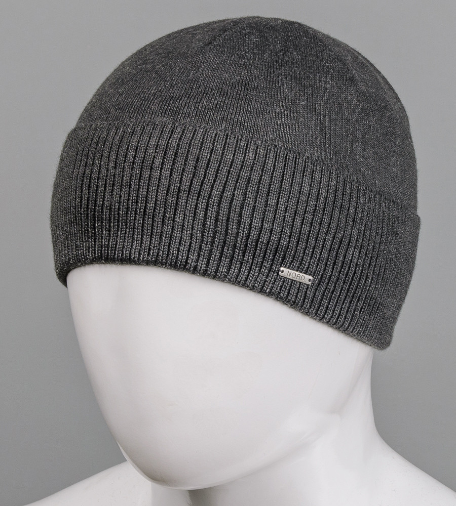 В'язана вовняна шапка з відворотом на флісі Nord (171812), Темно-сірий, фото 1