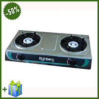 Настільна газова плита на 2 турбо конфорки Rainberg RB-02, кухонна побутова газова плита для будинку