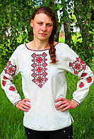 Женская вышитая блуза "Наталка" серый лен, красная вышивка