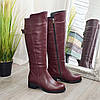 Чоботи жіночі шкіряні на невисокому стійкому каблуці, колір бордо, фото 2