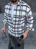 Мужская стильная байковая клетчатая рубашка (белая с чёрным) L