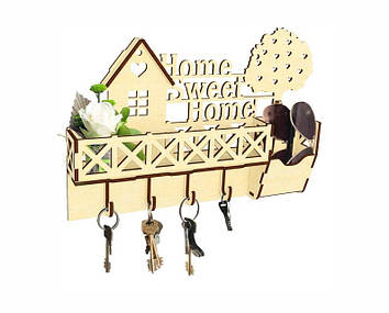 Настінні горизонтальні дерев'яні ключниці «Home Sweet Home»