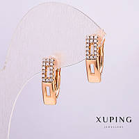 Сережки Xuping Позолота 18к з білими стразами 16х5мм + - купити біжутерію дешево оптом в інтернеті