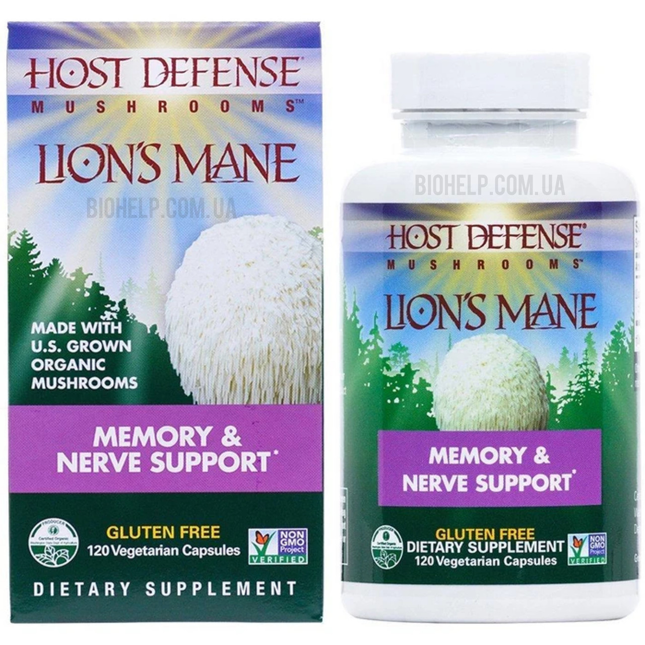 Fungi Perfecti Host Defense Lions Mane Ожина гребінчаста підтримка мозку та нервів 120 капс. США BX667