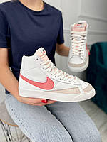 Женские кроссовки Nike Blazer Mid 77 white/pink (Кроссовки Найк Блайзер Мид 77 бело-розовые)