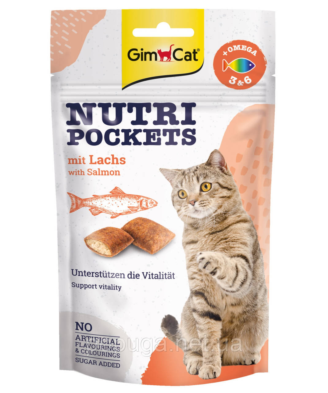 Вітамінні ласощі для кішок GimCat Nutri Pockets Лосось+Омега 3 та Омега6 60 г (повсякденний), фото 1