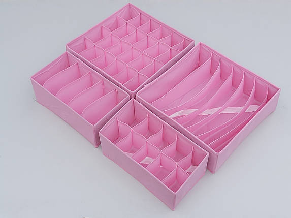 Набір органайзерів з 4 штук для зберігання дрібних предметів одягу рожевого кольору, фото 2
