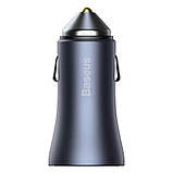 Адаптер автомобільний BASEUS TZCCJD-B0G, 1USB, 1Type-C, 40W, 3A з кабелем, сірий, фото 4