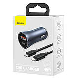 Адаптер автомобільний BASEUS TZCCJD-B0G, 1USB, 1Type-C, 40W, 3A з кабелем, сірий, фото 11