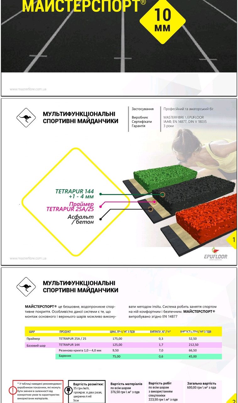 Безшовне наливне гумове покриття 10мм бігові доріжки корти майданчики