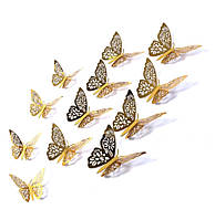 Искусственные бабочки декор, золото - в наборе 12шт., в комплект входит 2-х сторонний скотч