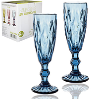 9454 Набір келихів для шампанського 6шт Межі 200мл кобальт