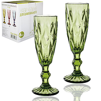 9454 Набір келихів для шампанського 6шт Межі 200мл смарагд
