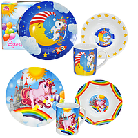 5141 Набір дитячий 3пр. Єдиноріг мікс (тарілка-18,5 см, миска-380мл, чашка 250мл)