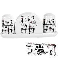 6912-12 Набір для солі і перцю з салф. на кер. підставці 'Чорна кішка'