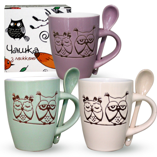 2167-15 Чашка з ложкою Сови 320мл