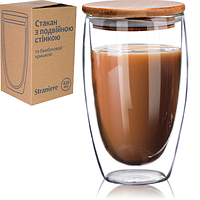 201-16 Склянку з подвійною стінкою і бамбуковою кришкою 420мл Страньере