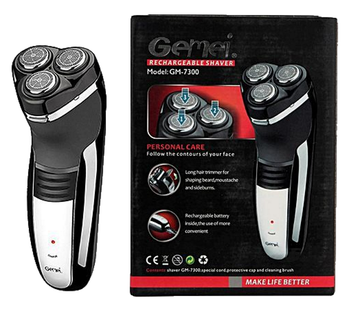Електробритва Gemei GM 7300 - Бритва акумуляторна роторна з тримером