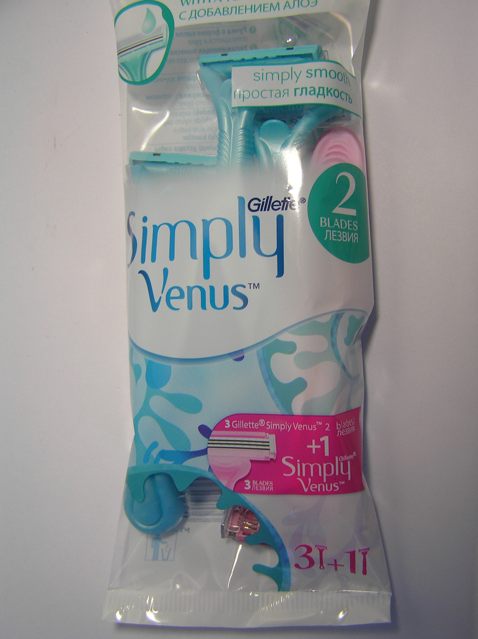 Набір жіночих одноразових станків для гоління Gillette Simply Venus 2 Satin Care в пакованні 4 верстати 3+1 шт.