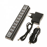 Активный USB хаб Digital Black на 10 портов разветвитель с блоком питания черный