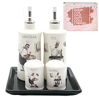 700-06-10 Набір 5 пр. (2 пляшки для олії/оцту і набір для солі і перцю на кер. подст.) 'Гурман' (24)