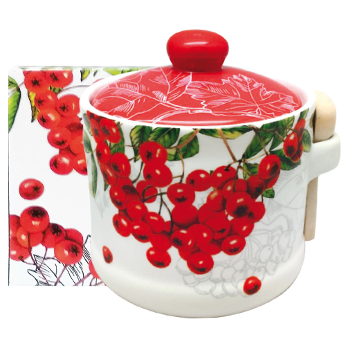 2370-14 Банку для меду з дерев'яними ложкою 'червона Калина' (h-8,5 см, d-10см, про-м 420мл)