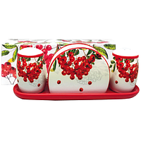 6912-14 Набір для солі і перцю з салф. на кер. підставці 'червона Калина'