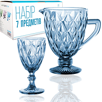 9052 Набір 7ел. (глечик-1,1 л, 6 келихів-320мл) Межі кобальт
