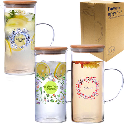 9030-2 цілий Глечик з бамбуковою кришкою 1,5 л