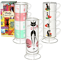021-04-02 Набір 4 чашки в стійці Витончені коти 340мл