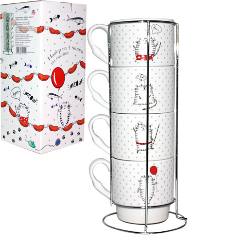 021-04-06 Набір 4 чашки в стійці Cat story 320мл