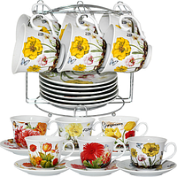 152-01 Сервіз чайний 12пр. на металевій стійці 'Квіти' микс2 200мл,d14см