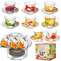 152-01 Сервіз чайний 12 предм. на металевій стійці Фрукти 250мл d14см