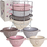 054-04-09 Набір 4 мисок з ручками на стійці Hearts 680мл