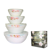 30054-004 Набір ємностей для зберігання продуктів з кришкою 4шт (7 ', 6', 5 ', 4,2') Сакура